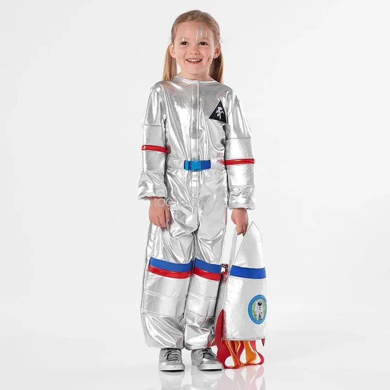 New Children's Silver Space Suit Rocket Pack Outfits For Kids Child Funny Pilot Cos Costume  Role Playing Performance Costume