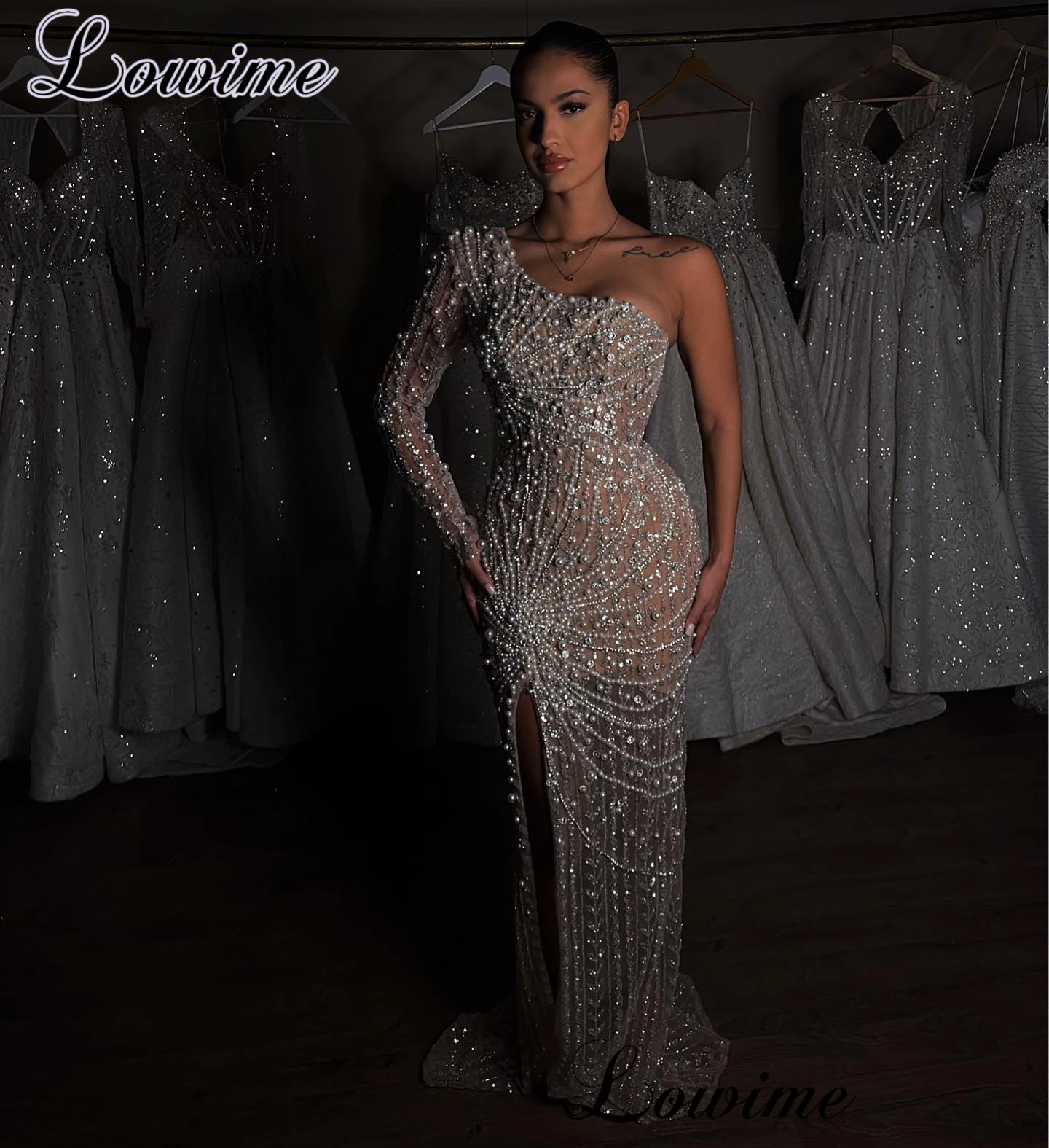 New Fashion Sparkly Prom Dresses Mermaid One Shoulder Sexy Cocktail Dresses Elegant Vestidos Engagement Dresses For Women