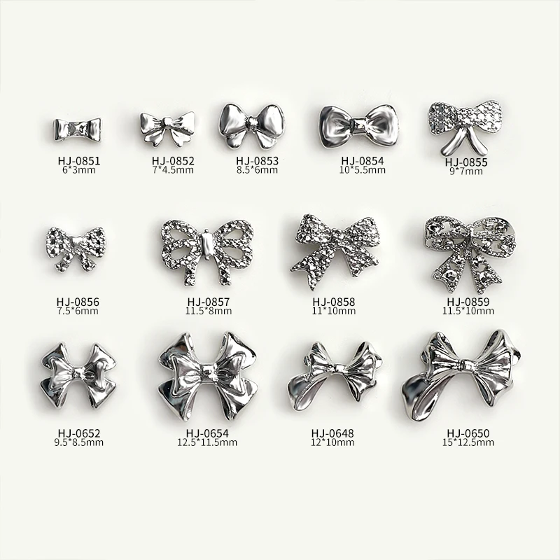 

20pcs Alloy Retro Sliver 3D Mini Bow Simple Delicate Princess Series Metal Nail Art Charms Accessories Multi Size Bowtie Decor