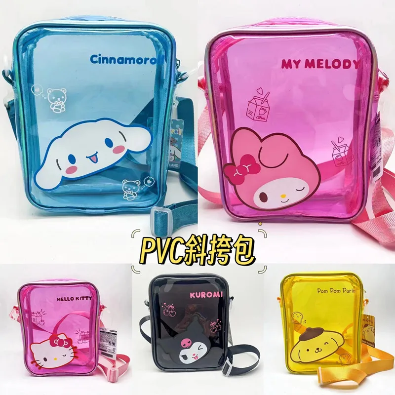 

Sanrio Pvc Transparent Crossbody Bag Anime Hellokitty Cartoon Kawaii Pochacco Kuromi Cosmetic Storage Bag Waterproof Jelly Bag