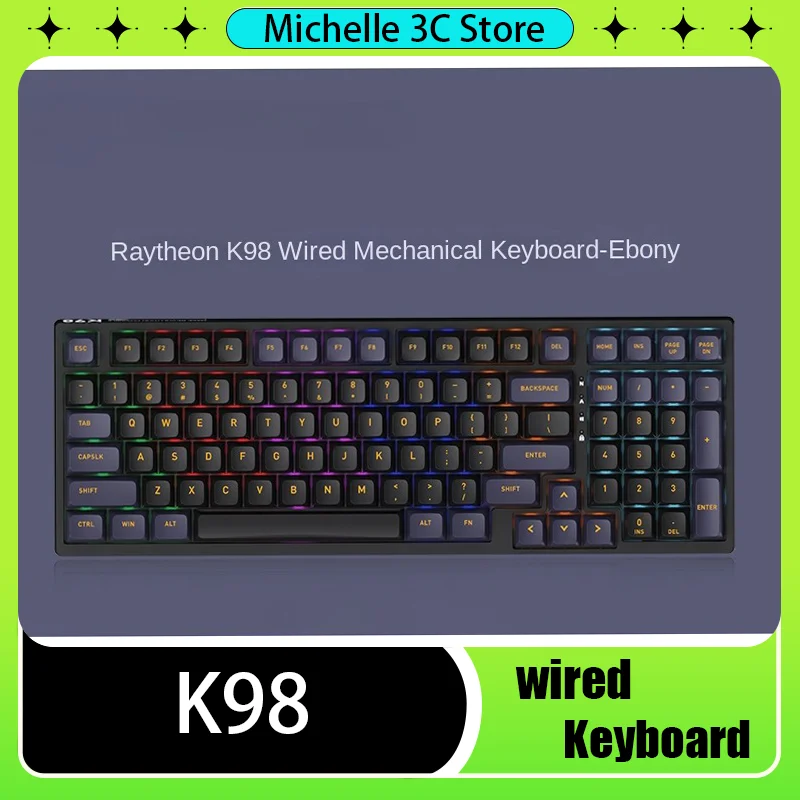 

Mechanical Keyboard Gaming Esports Wired Color Light Effect 98 Keys White Black Red Axis Blue Axis 95 Matching Column