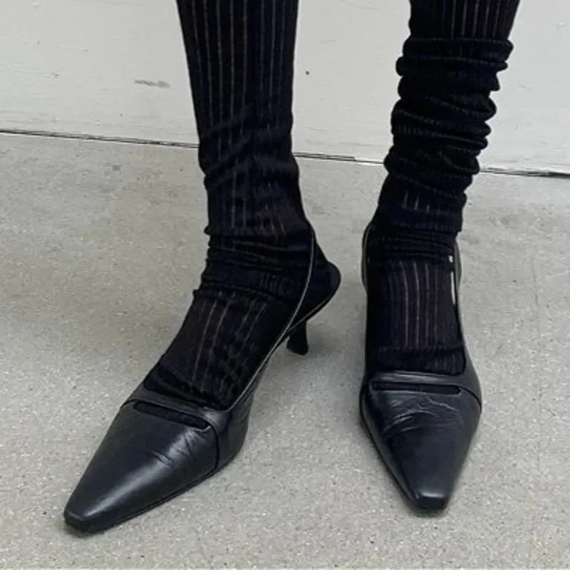 أشار تو هريرة الكعوب أحذية النساء الصنادل Slingback مثير 2025 الاتجاه فستان حفلة مضخات الضحلة الجلود العلامة التجارية Sandalias Mujer #3