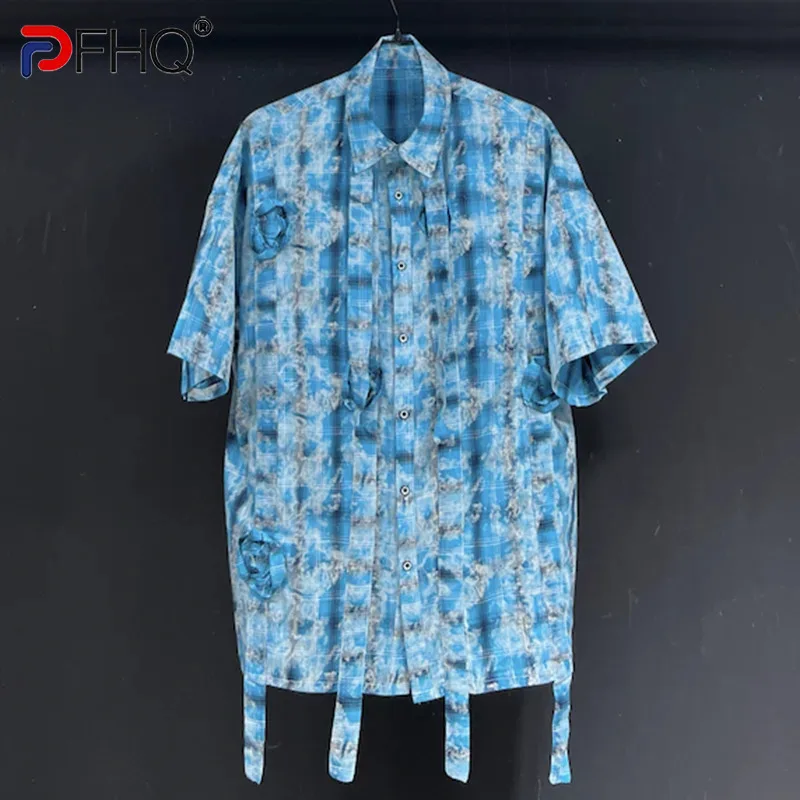 

PFHQ Men's Full Print Short Sleeve Floral Shirts Summer 2024 New Loose Tie Dye Deconstruction Male Luxury Tops Handsome 21Z5032