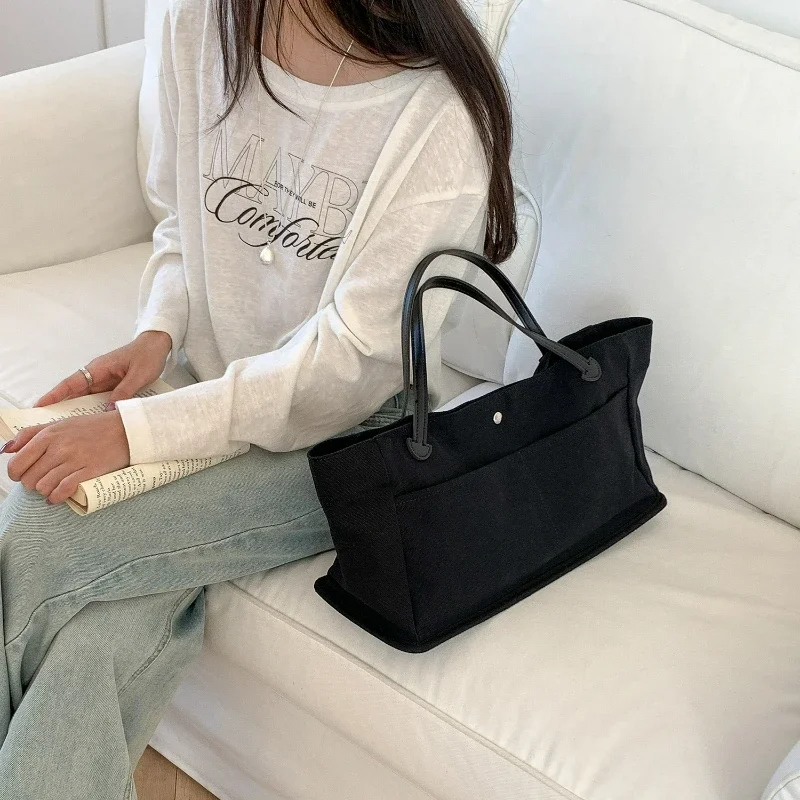 New Fashion Top Handle Bag Comfortable and Versatile Texture Shoulder Bag Large Capacity Canvas Tote Bag for Women CrossBorder