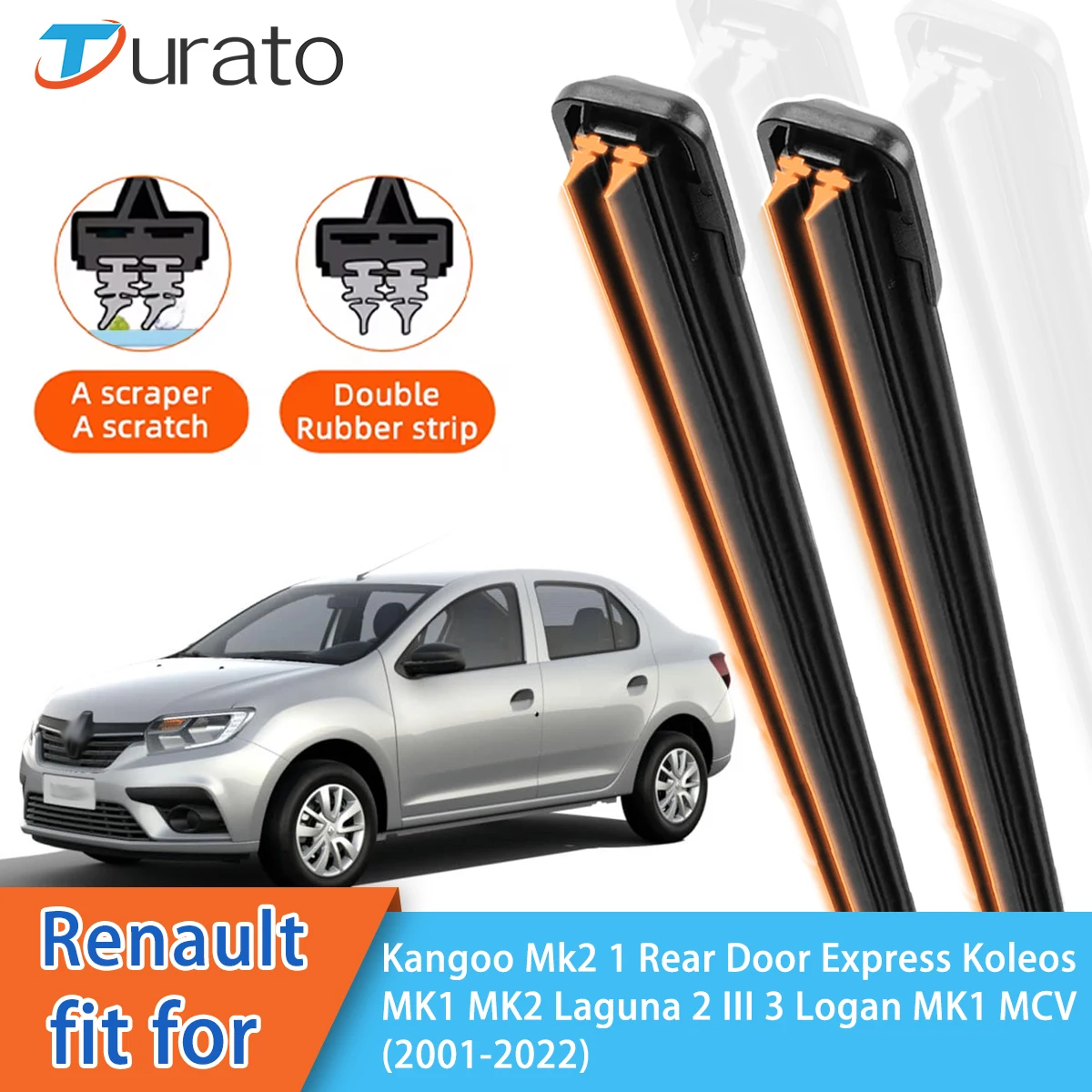 For Renault Logan MK2 Master Megane MK2 MK3 Modus Grand Front Windscreen Wipers Double Rubber Car Wiper Blades Car Accessories