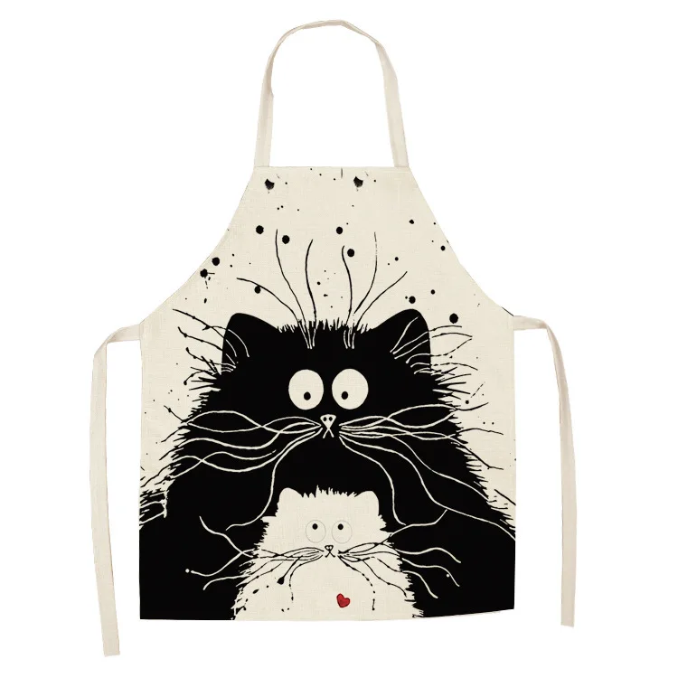 Cats Apron Cotton And Linen Printed Aprons For Home Kitchen Oil Resistant Aprons Cartoon Couple Style Cover Customized Printing