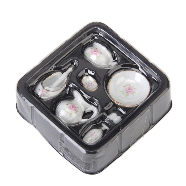 8 peças 1/12 casa de bonecas em miniatura acessório de banheiro produtos de higiene pessoal rosa floral cerâmica