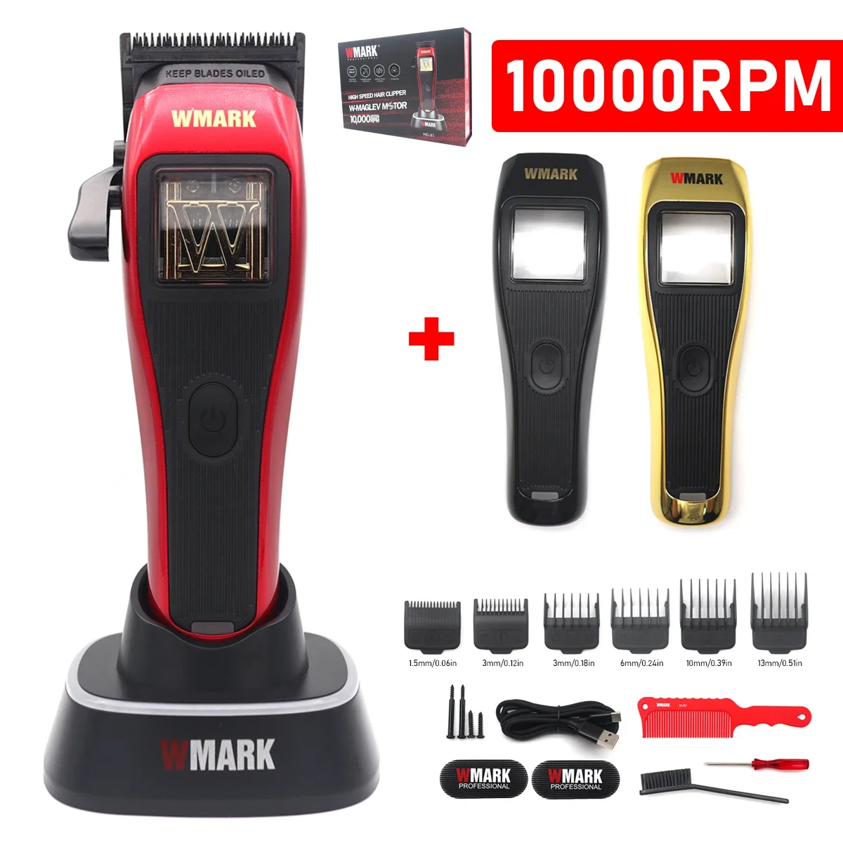 

WMARK NG-X1 10000RPM Magnetic Vector Motor Professional Men's Hair Clipper DLC Blade with Seat Charger Hair Cutting Machine