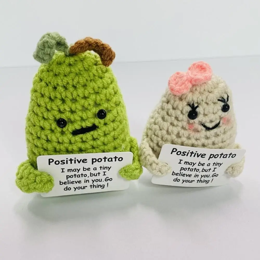 Gift Ornaments Funny Positive Potato with Positive Card Home Decoration Knitted Potato Doll Office Decor Handmade Plush Doll Toy