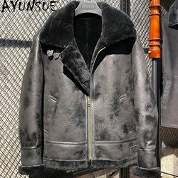 AYUNSUE Genuine Leather Jacket Men Sheepskin Winter Jackets Mens Clothing Natural Real Fur Coat Motocycle Coats Куртка Мужская