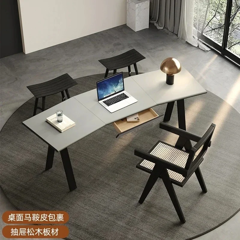 Italian minimalist desk, simple special-shaped office and learning integrated high-end solid wood desk and chair