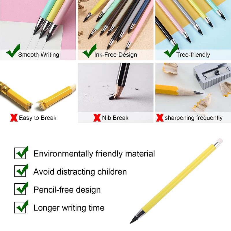 Crayons de vêtement effaçables avec gomme, crayon d'écriture sans encre, crayon de proximité pour enfants, 14 pièces