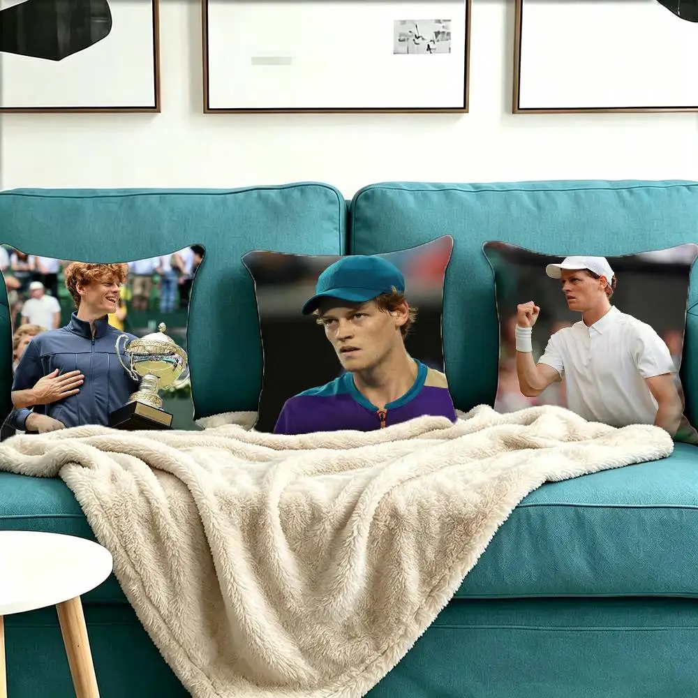 J-Jannik Sinner tennis Square Double-Sided printed Pillow Case Bedroom Bedside Pillow Sofa Cushion Cover