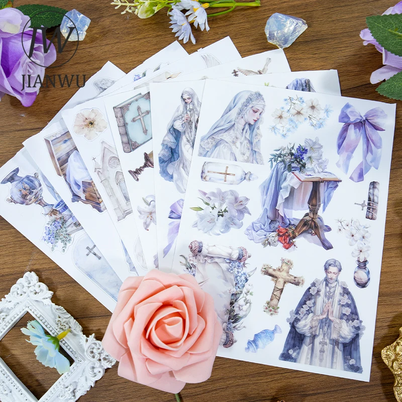 JIANWU A5 Vintage Angel Prayer Character Flower Landscape Material Collage Sticker Book Creative Journal Scrapbook Stationery
