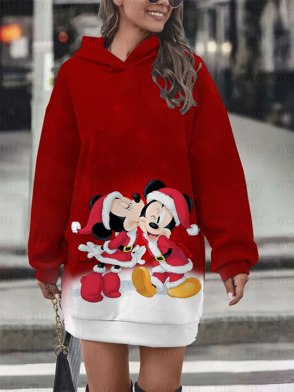 Christmas Disney Mickey Mouse Fall Women's Hoodie Dress Fashion Sweatshirt Dress Women's Pocket Hoodie Casual Dress Mini Dress