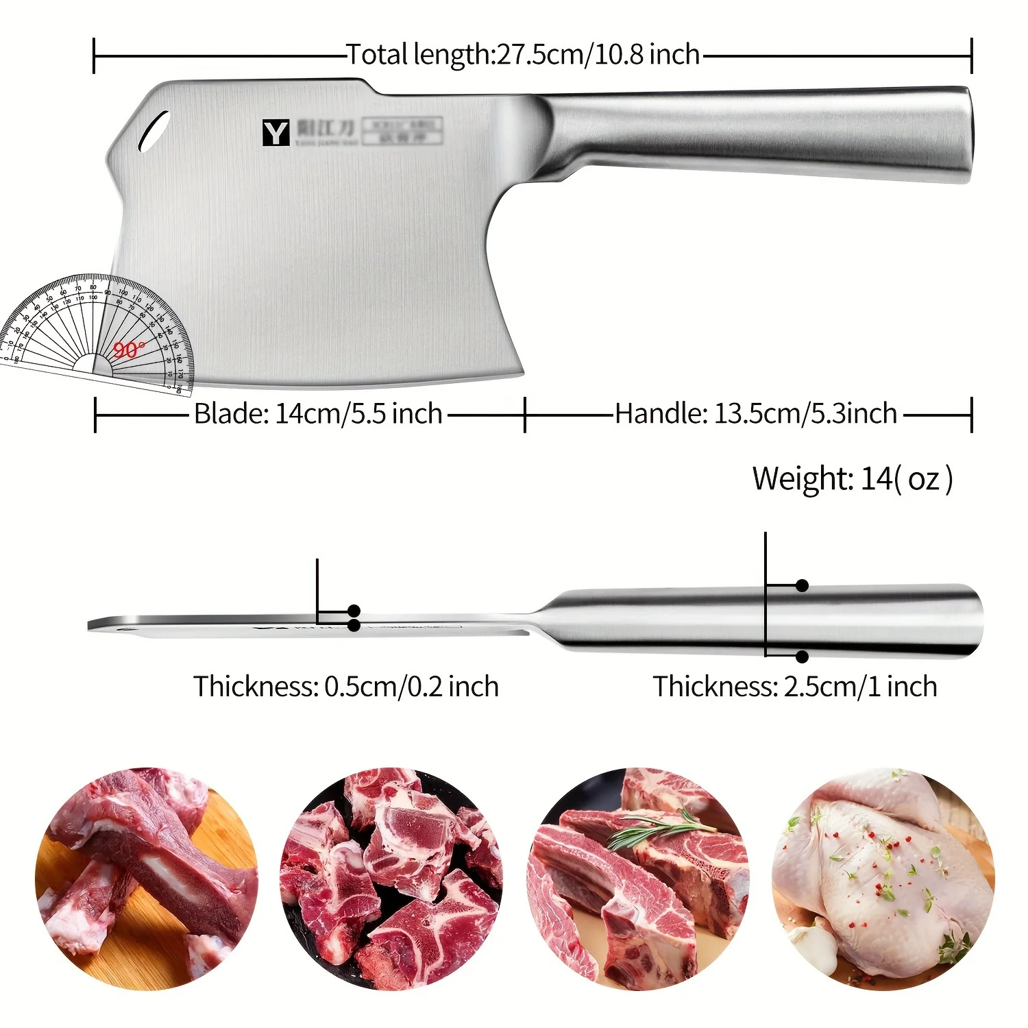 Stainless Steel All Steel Chopping Knife, Thickened Kitchen Bone Chopping Axe, Hotel Restaurant Professional Chopping knife