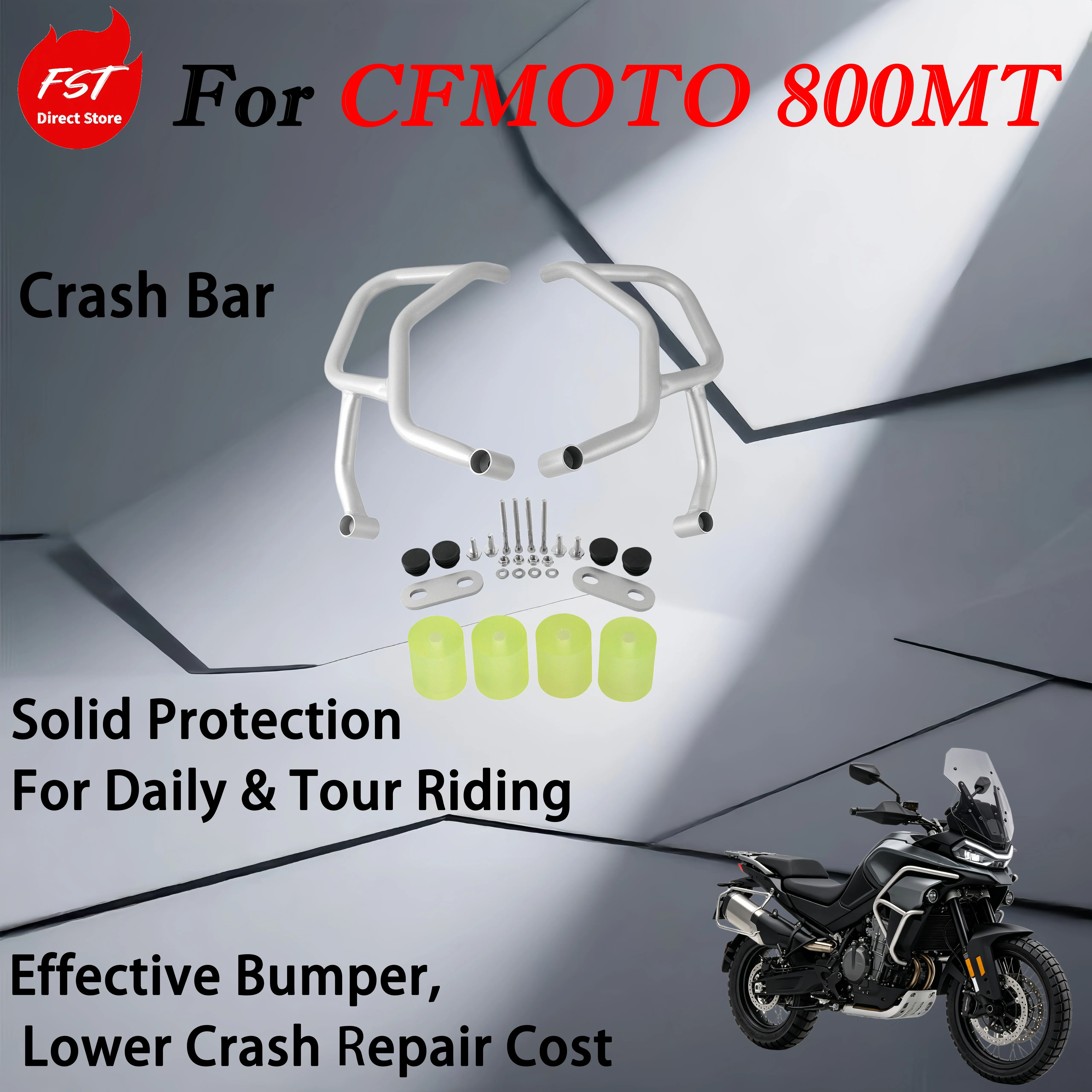 For CFMOTO 800MT, the accessory guardrail is replaced with a widened and enlarged anti-impact guardrail.