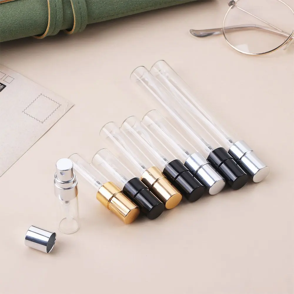 

Mini Sample Vials Transparent Gold Silver Cap Liquid Spray Bottle Atomizer Cosmetic Container Refillable Glass Bottle