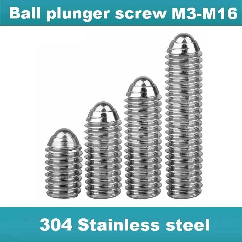 304 Spring Loaded Ball Plunger Hex Socket Ball Point Set Screw Elastic Wave Bead Grub Screw for Machinery Mold Positioning