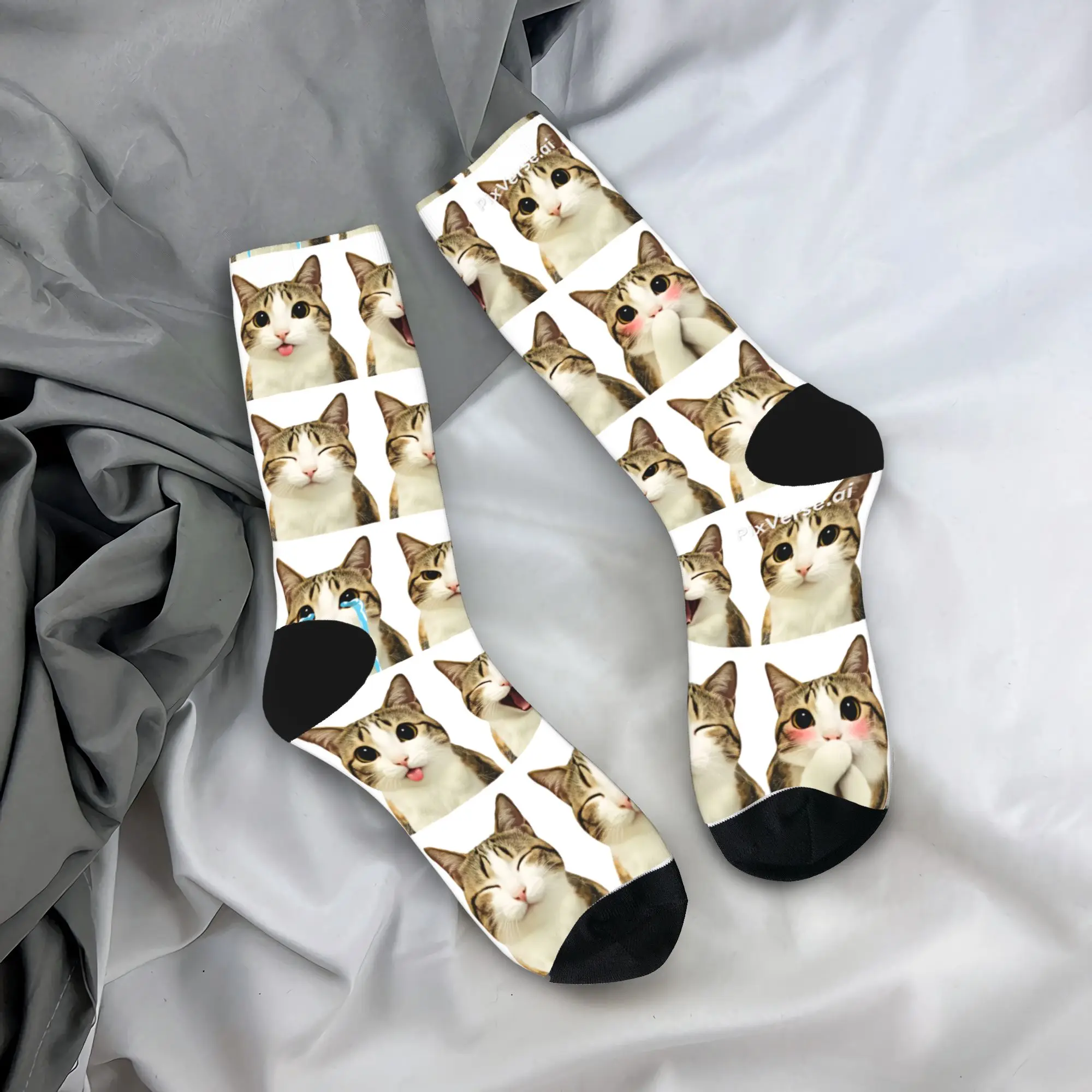 Meowl Cat Mood Board Socks Autumn  Stockings Modern Men's Warm Soft Socks Graphic Skateboard Non-Slip Socks