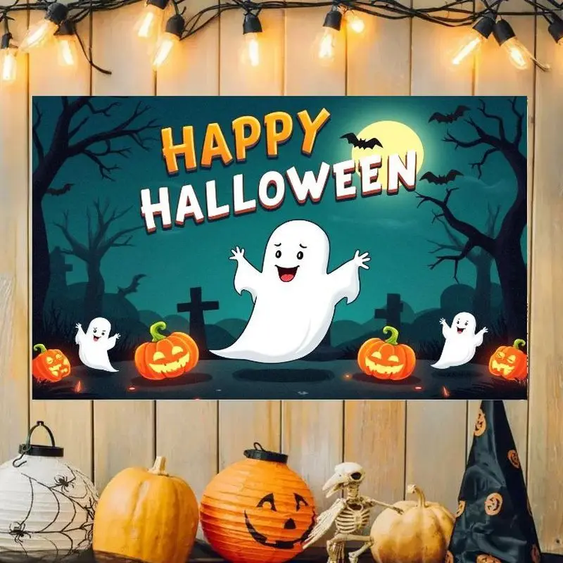 VIKAMA Halloween Castle Ghost Pumpkin Skull Tapestry, Spooky Wall Hanging for Bedroom, Aesthetic Party Wall Decor