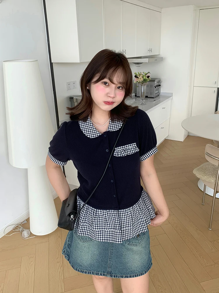 

Romantic Knitted Sweater ort Sve Doll Collar plus Size Women's Korean Sle Casual Cotton T-irt Sweet Sle Pure Color