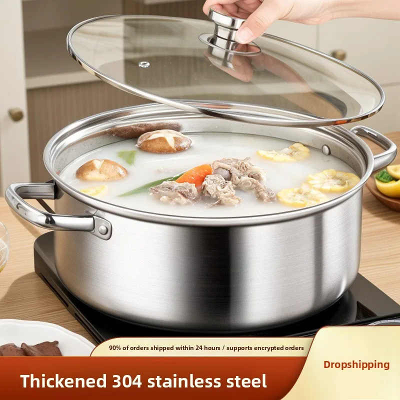 Thickened 304 stainless steel pot uncoated clear soup pot householdelectromagnetic gasuniversal flat bottom mandarin ducksouppot
