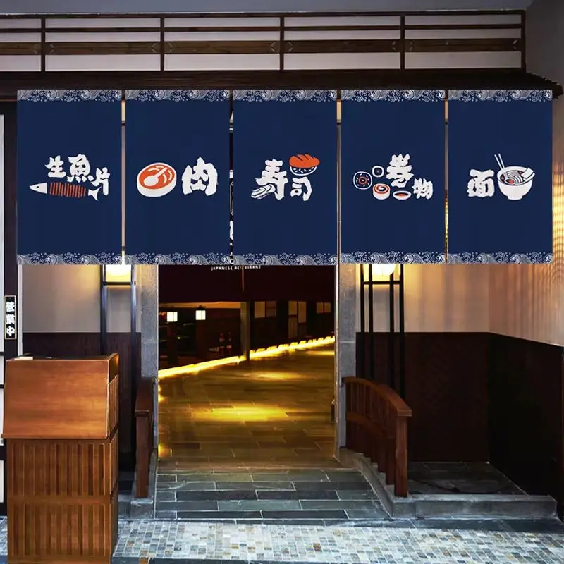 VIKAMA Japanese Sushi Seafood Noren Curtain Izakaya Restaurant Kitchen Door Partition Curtain Japanese Food Shop Decor Banner