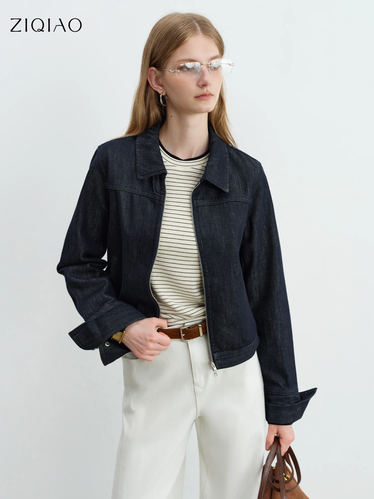 ZIQIAO Eco-friendly Color Fade Resistant Lyocell Denim Short Coat for Women - 2025 Autumn Collection New Jacket 25ZQ93029