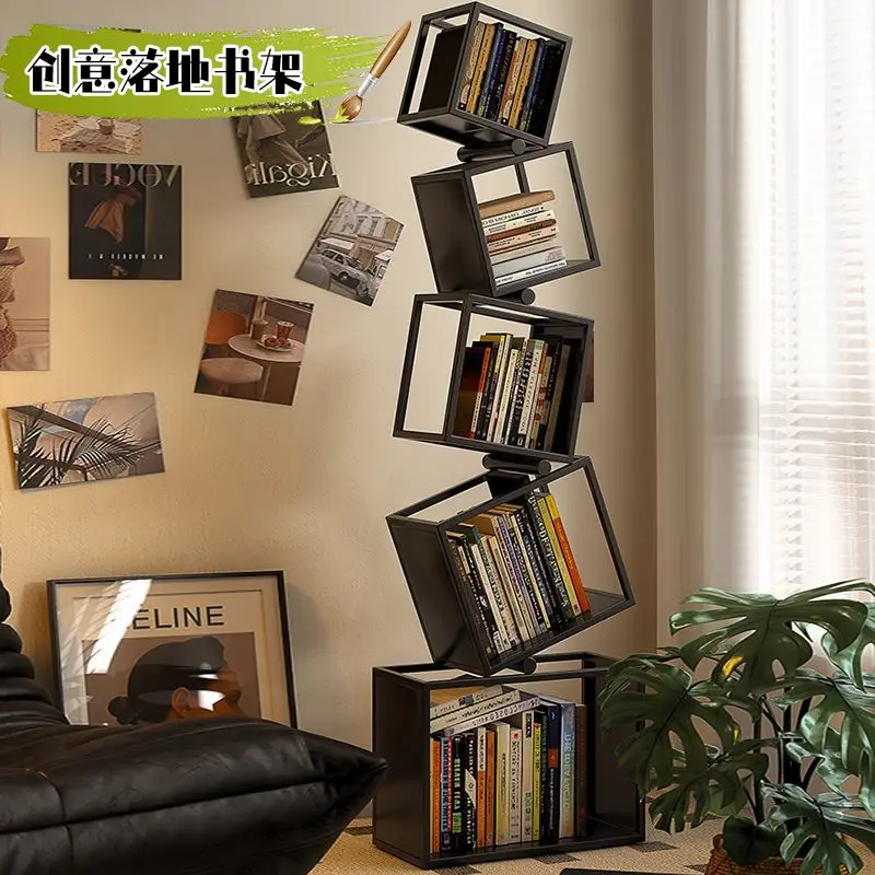 Creative iron bookshelf abnormal-shaped corner vertical floor-to-ceiling living room corner modern simple shelving