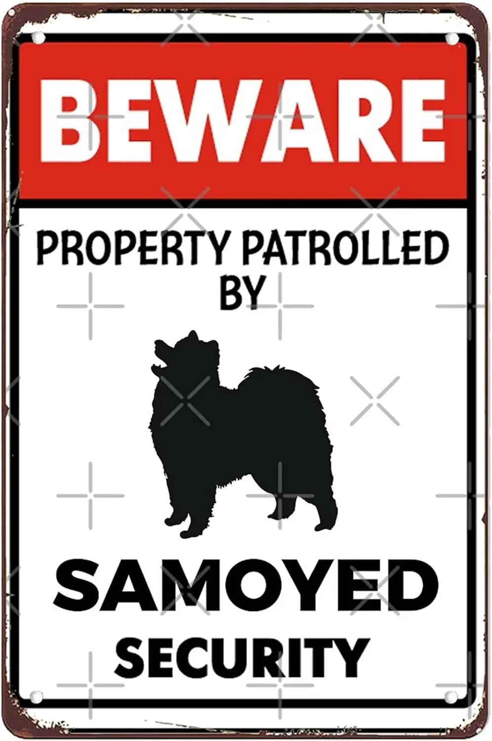 الملكية الدورية بواسطة Samoyed الأمن مضحك Samoyed تحذير الحذر إشعار علامات معدنية خمر جدار الفن بار مزرعة رجل الكهف Garag