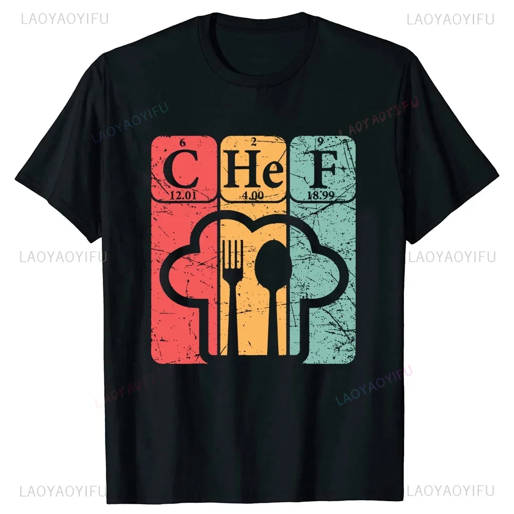 Funny Printed Chef Periodic Table Cooking Nerd Tshirt Vintage BBQ Restaurant Kitchen T Shirt Summer Style Streetwear Man T-shirt