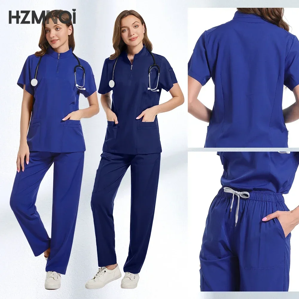 Scrubs Medical Uniforms Women Hot Selling Solid Color Nurse Doctor Uniform Unisex Veterinary Surgical Gowns Dental Scrub Set