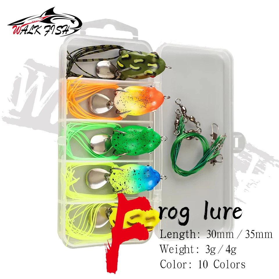 WALK FISH 1 Set Frosch-Angelköder Mini Toad Thunderfrog 3D-Augen-Design 2 Haken Weiche Künstliche Köder Forellen-Angelzubehör