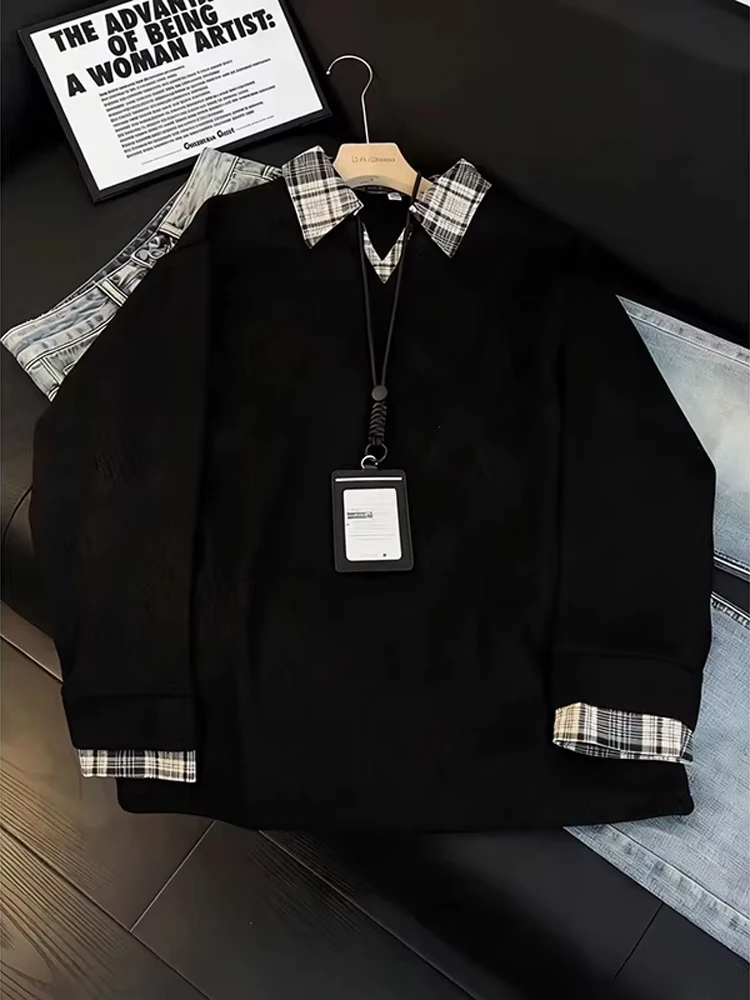 

Bla Diagonal Striped Knitted Long Sve V-Ne irt Men's Sle Spring Preppy Plaid Top oulder-Length T-irt