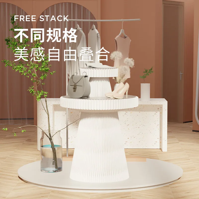 

Exhibition Visualizer High and Low Middle Island Display Stand Showcase Creative Flow Table Clothing Store Floor Display Cabinet