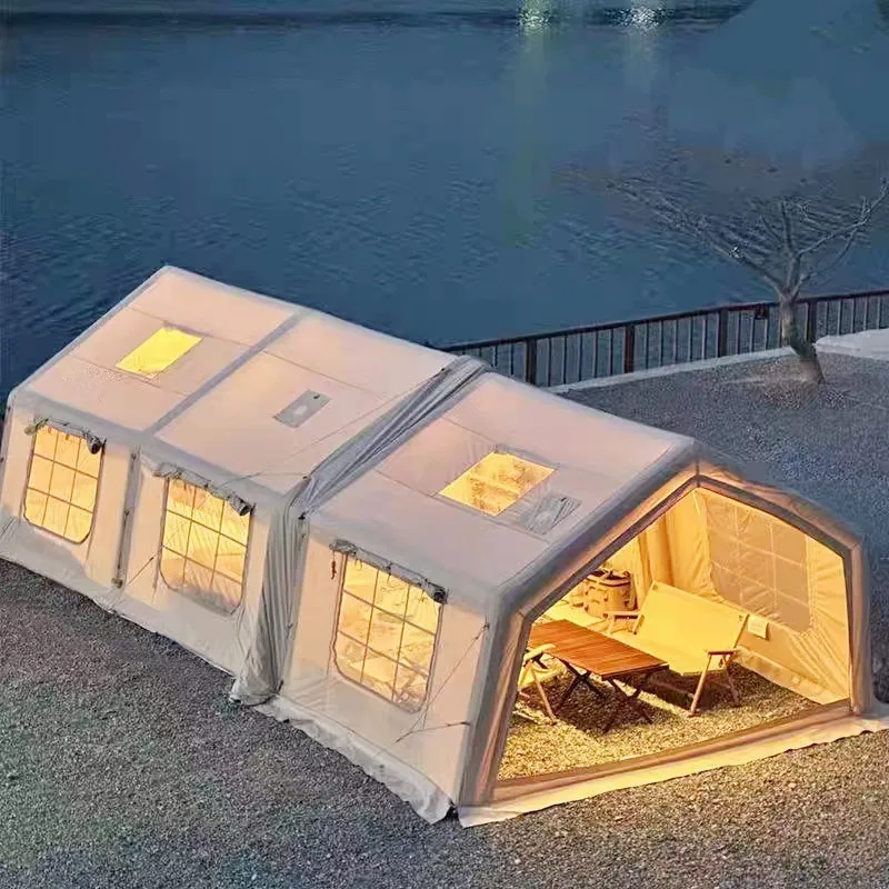 Green Large Double-Layer Four-Season Inflatable  Tent Two Bedrooms Living Room Cotton Fabric