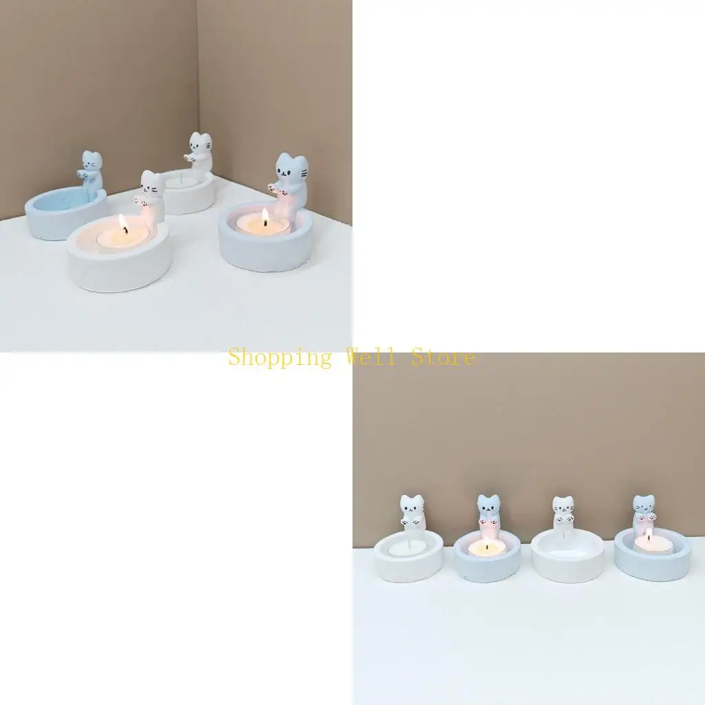 

KX4B Candlestick Silicone Mould DIY Concrete Molds Cats Holder Resins Molds