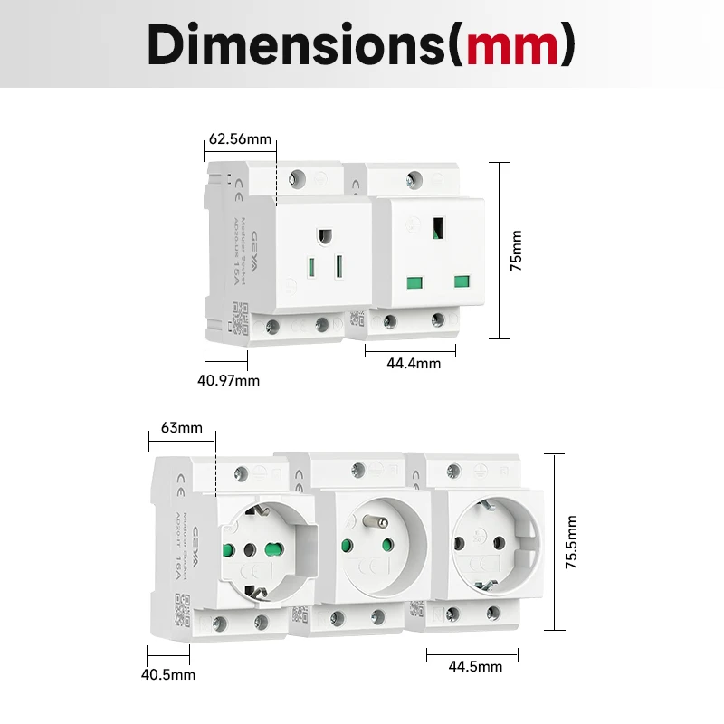 GEYA 16A 220V AC Din Rail Modular Power Socket - 35 มม., EU/FR/US/BK/IT, อุตสาหกรรมและที่อยู่อาศัย, อะแดปเตอร์จ่ายไฟเชื่อมต่อ