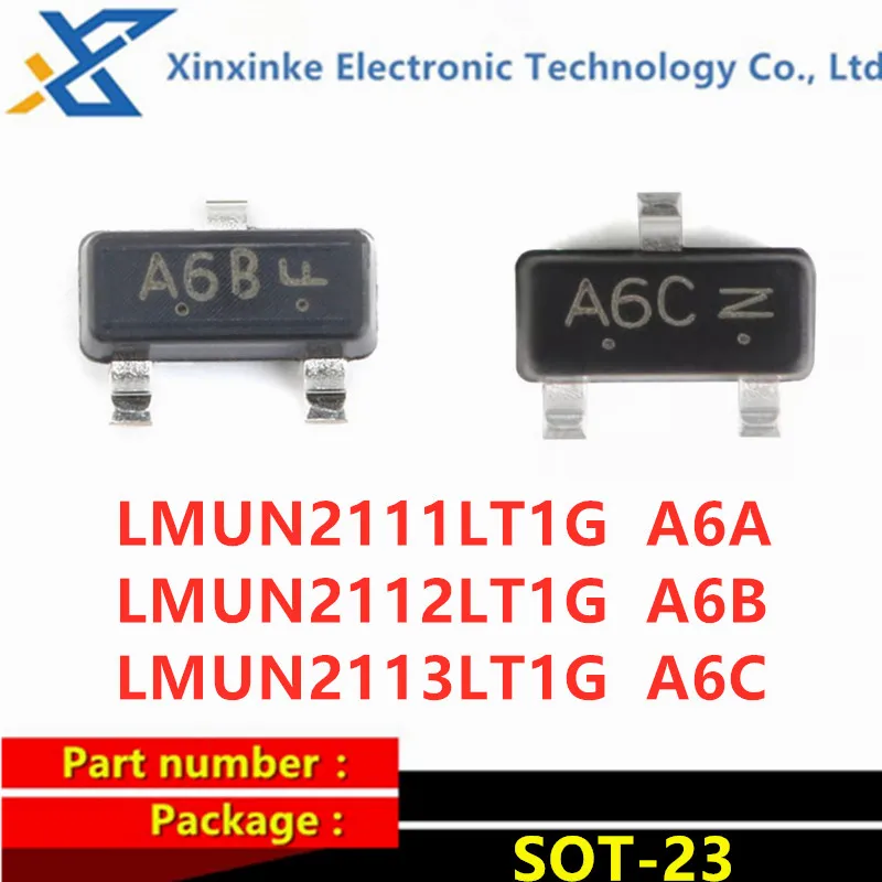 

100PCS LMUN2111LT1G A6A LMUN2112LT1G A6B LMUN2113LT1G A6C MMUN2112/2111/2113LT1G SOT-23 50V 100mA SMD Transistor