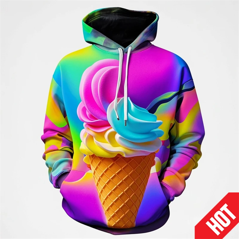 3D Delicious Ice Cream Print Hoodies For Men Women Fashion Streewtear Hooded Sweatshirts Boys Girls Pullover Y2k Cute Clothing