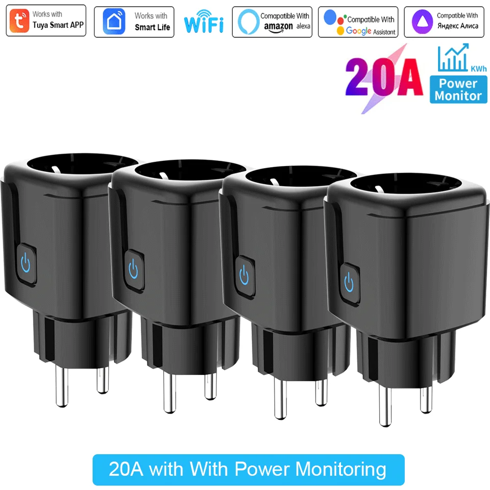 Tuya 16A,20A Smart Plug WiFi Socket EU Power Monitoring Timing Function Works with Alexa, Google Home, Smart Life Home, Alice