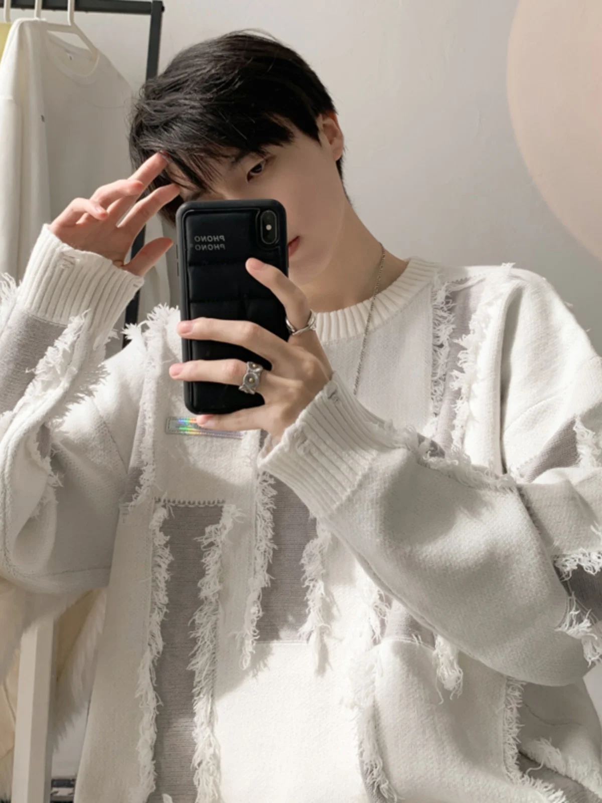 

Teenage Boys Spring Autumn Loose Lazy Sle Knitted Sweater Trendy Splicing Base Layer irt Casual Wear Comfortable Fit