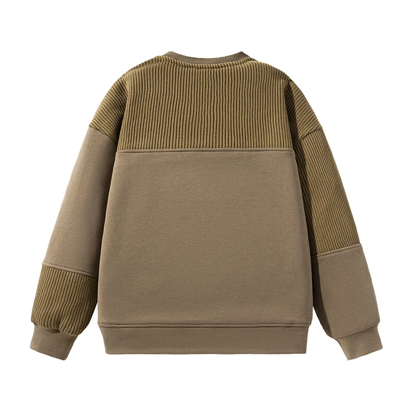 New Men'S Trendy Splicing Fashion Knitted Top Youth Versatile For Autumn And Winter Round Neck Casual Loose Hoodie Long Sleeve