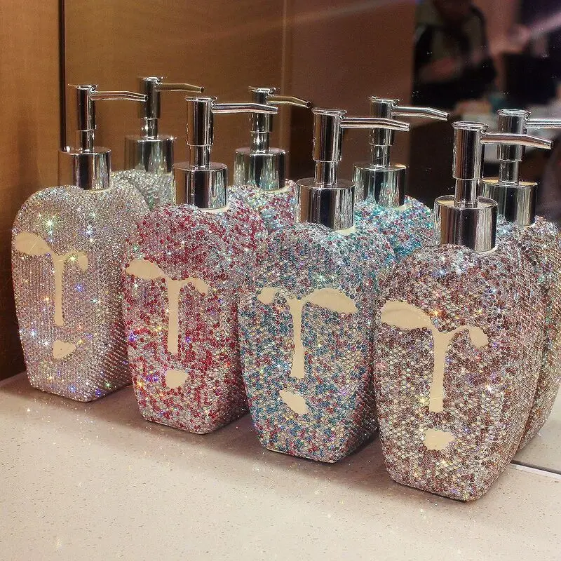 

Ins-Style Diamond-Embellished Art Face Hand Sanitizer Dispenser For Guesthouse Bathrooms, Shampoo And Shower Gel Pump Bottle