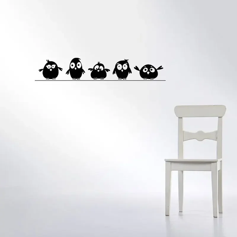 2025 Cute Little Birds Ants on The Wall Sticker Glass Stickers for Kids Room Living Room Decals Cartoon Animal Black Carved Owl