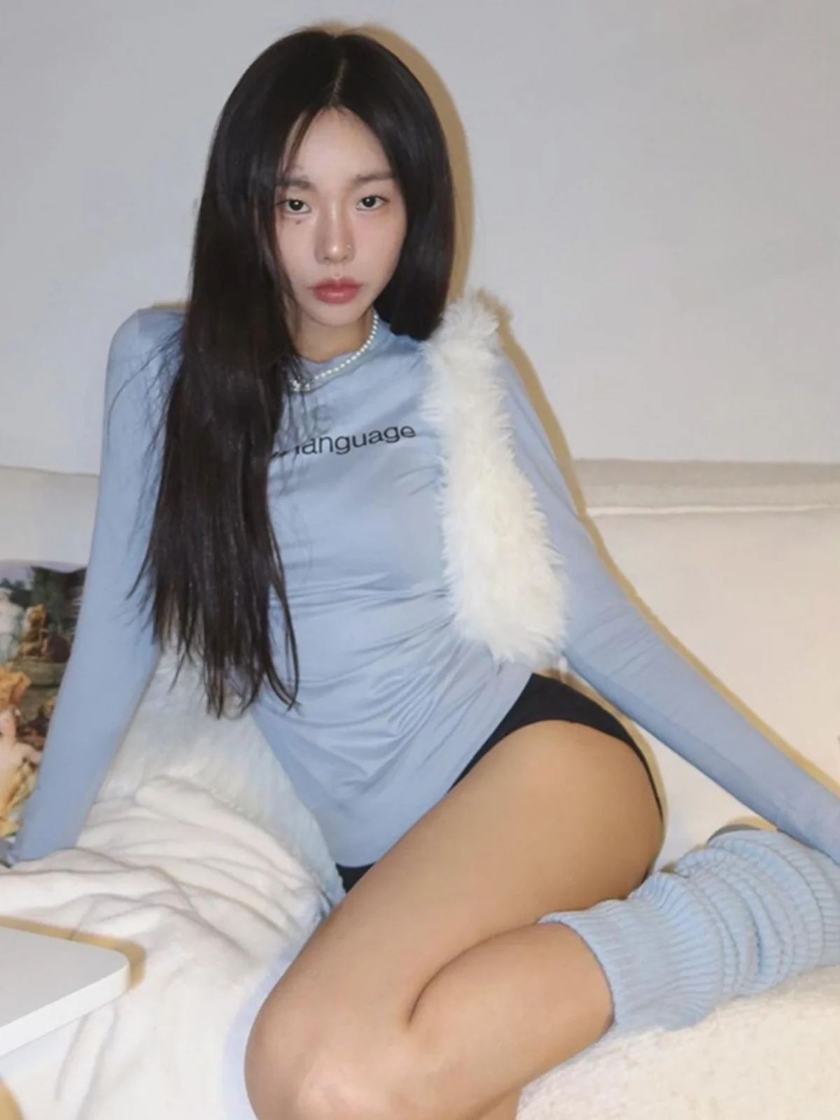 

Синяя облегающая футболка с принтом «Hot Girl» и длинными рукавами, универсальный дизайн с круглым вырезом для молодых женщин 8-24 лет