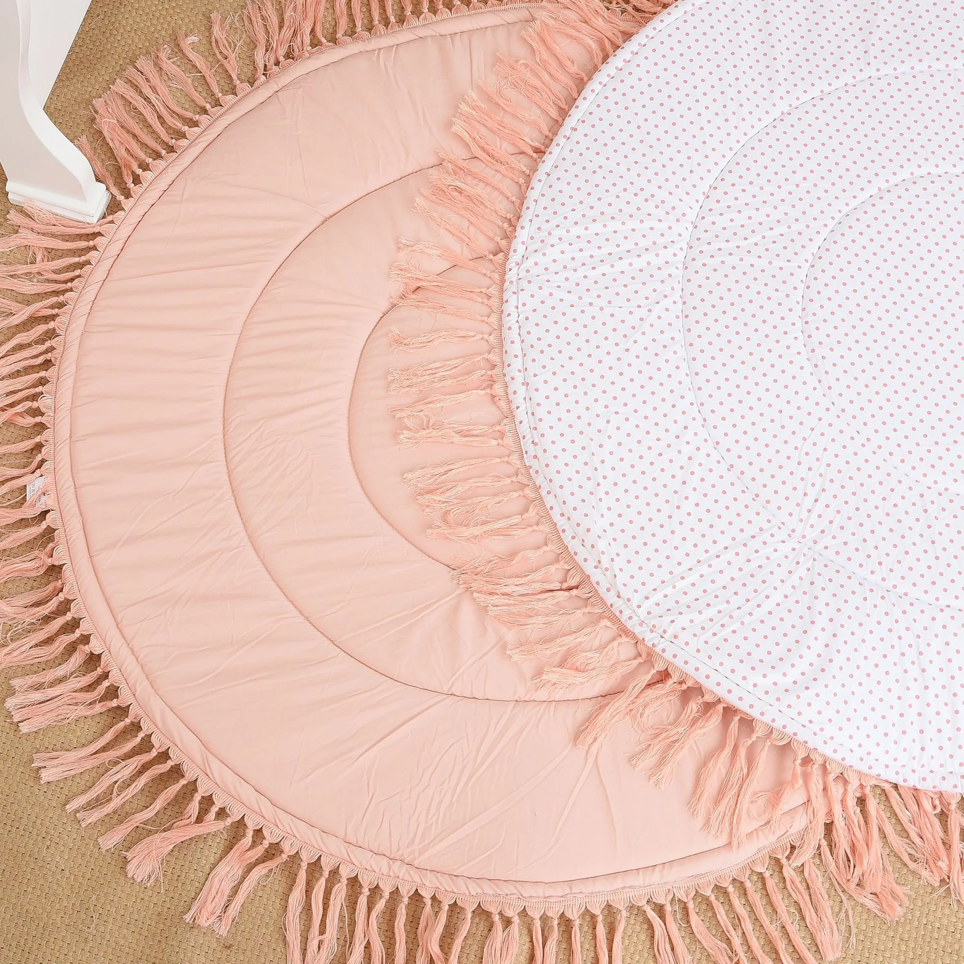 Children\'s room decoration double-sided fringe round floor mat thickened baby crawling mat play mat