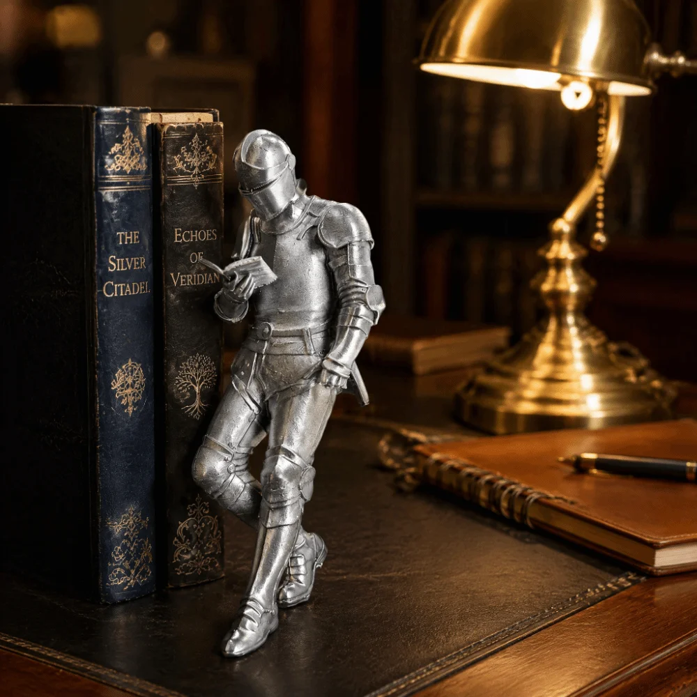 3D Printing Medieval Knight Statue Silver 5.91in Knight Bookshelf Decor Armored Design Armored Knight Figurine For Book Lovers