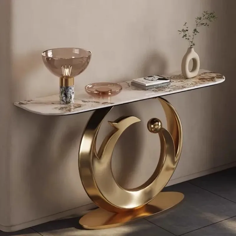 Chinese stainless steel rock slab entrance table, living room aisle, extremely narrow end view table against the wall, modern li